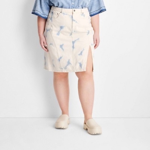 Future Collective - Light Wash High Rise Midi Denim Skirt - Picture 1 of 12